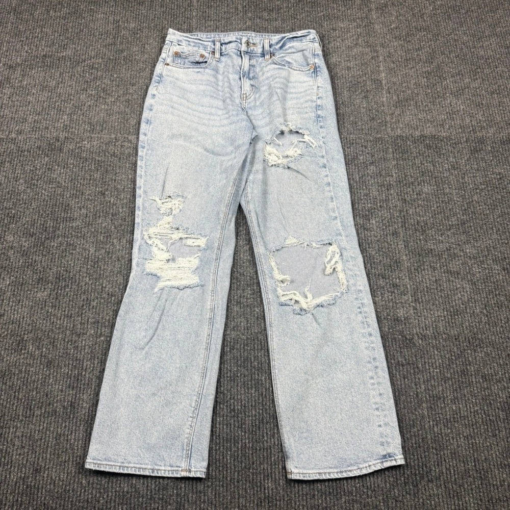 American Eagle Curvy Straight Distressed Jeans Light Wash Blue 8 686127527